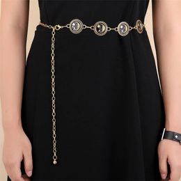 Goth punk y2k lune et étoiles vintage gold couleurs chaîne ceinture goth motif concepteur femme vêtements ceinture élégante courroie de bal 240402