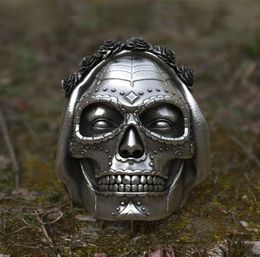 Goth Santa Muerte Ring Rose Crown Sugar Skull Roestvrij staalringen Dames Punk Biker Sieraden Uniek geschenk45982244