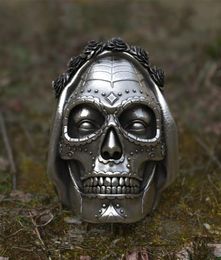Ring Goth Santa Muerte Rose Crown azúcar cráneo acero inoxidable Anillos de acero para mujer Joyería de joya única 22220563