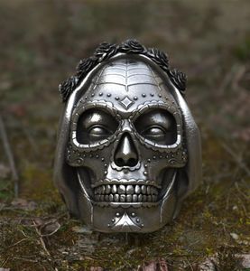 Goth Santa Muerte Ring Rose Crown Sugar Skull Roestvrij staalringen Dames Punk Biker Sieraden Uniek geschenk8520354