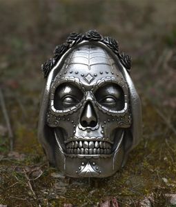 Goth Santa Muerte Ring Rose Crown Sugar Skull Roestvrij staalringen Dames Punk Biker Sieraden Uniek geschenk 2220563