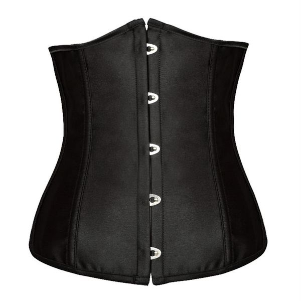 Goth – Corsets noirs en Satin noir, Lingerie Sexy pour femmes, entraînement à la taille en acier, bustier sous le buste, grande taille, haut 8192323B