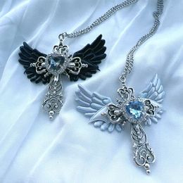 Goth sexy accessoire vleugels kruisen hangende ketting y2k sieraden hart kristal choker punk charme ketting voor vrouwen Koreaanse mode
