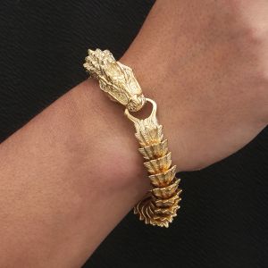 Bracelet gothique en chaîne pour hommes, chaîne de corps de Dragon Animal, solide, or jaune 14 carats, poignet sur la main, bijoux, accessoires Vintage