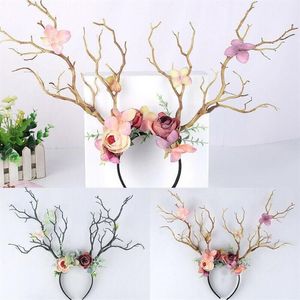 Gothic gewei herten hoorns tak bloem takje haarband hoofdband cosplay fancy hoofd jurk kerst kostuum haarband po props1297D