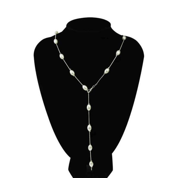 Collar con colgante de perlas barrocas góticas, un collar largo de plata en la parte superior de una gran columna de boda para dama G1213219r