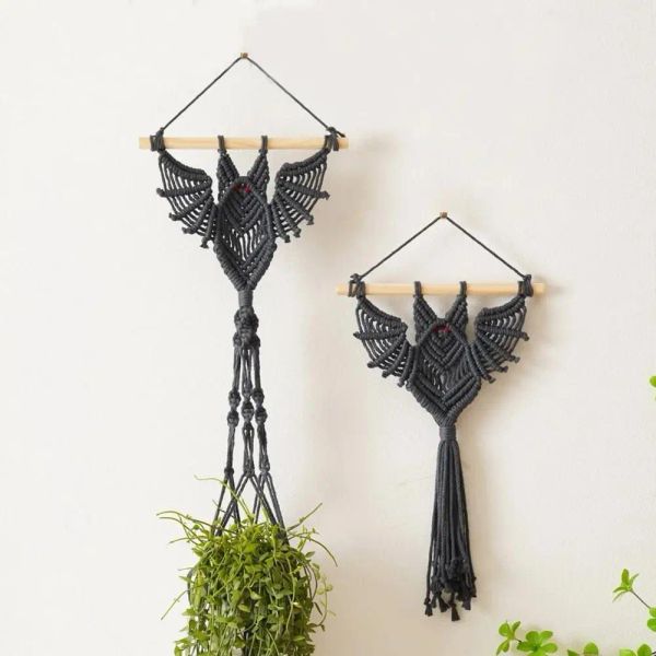 Bat gothique suspendu planter tissé chauve-souris suspendue tapisserie succulente pantalon d'air support de plante à la maison