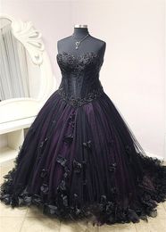 Gothique Noir Et Violet Mascarade Robes De Bal 3D Floral Appliqued Perlé 2022 Femmes Vintage Historique Victorien Corset Chérie Robes De Soirée En Dentelle Plus La Taille