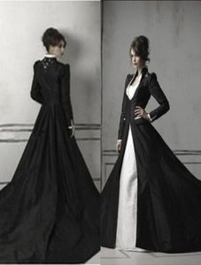 Gothic Black and White Sirène Roches de mariée avec manches longues manteau chérie Chapelle Train Satin et dentelle Bridal Robes 8853928