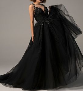 Robe de soirée gothique noire, tenue de bal sexy, longue, en dentelle, fleurs, dos nu, grande taille, robes de soirée fendues sur le côté, en tulle, 2022