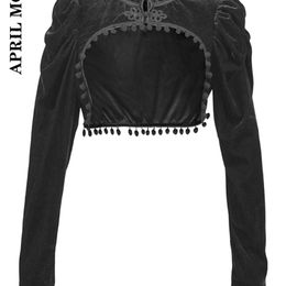 Gothic Zwart Fluwelen Korte Steampunk Crop Jacket Lange Mouw Dames Party Bolero Victoriaanse Jas Vintage Corset Accessoires 220815