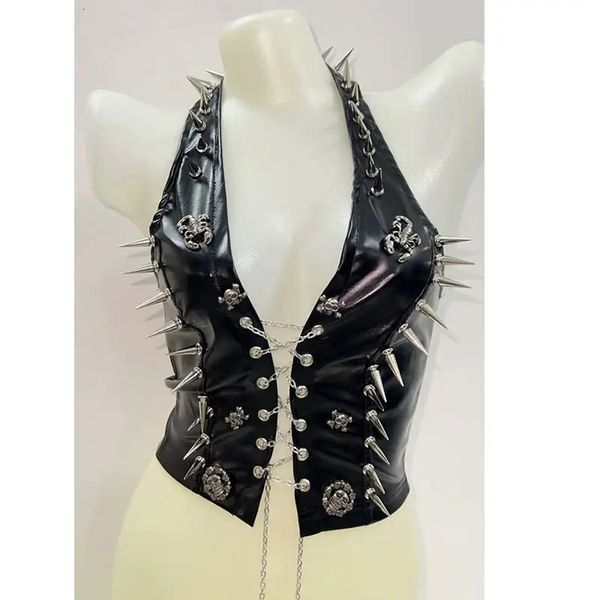 vêtements gothiques Y2K Rivets Rivets Skull Tops Gothic Tops Punk Tops Tops vintage Y2K Crop Top Bustier Top Corset Top 240311