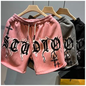 Gothic Dark Cross Letter Print Shorts Men Summer Fashion Trend Y2K Baggy American Hip-Hop High Street Basketball Gym Shorts Men 240327