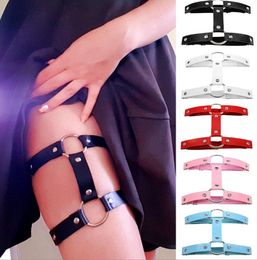 Gothic Double Rows Garter Kostuum Accessoires PU Leer Legring Elastische Punk Harness Belt verstelbare dijringen Suspender Festival Rave Party Accessoire