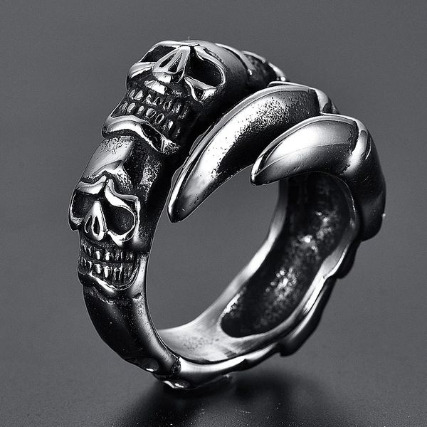 Gothic Dragon Claw Skull Ring Men Fashion Fashion Dominering 14k Gold Skull Ghost Head Motorcycle Biker Ring Jewelry Gift