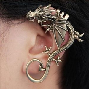 Gothic Dragon Unisex Antique Silver /Antique Copper Tone Single Ear Bone Clips Punk Piercing Stud Earrings Fashion Womens Jewelry