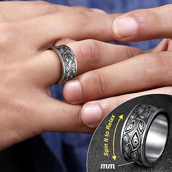 Anillo gótico de mal de ojo, anillos de banda de ojos de demonio negros, joyería, accesorios Punk de moda para hombres o mujeres