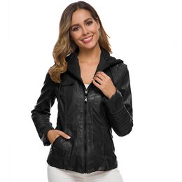 Chaqueta de cuero de imitación gótica capucha para mujeres con capucha para mujeres invierno otoño motocicleta