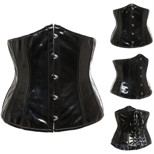 Corset gothique fétichiste noir sous le buste, Bustier en vinyle PVC à lacets, haut Punk S-2XL Body Shaper2576