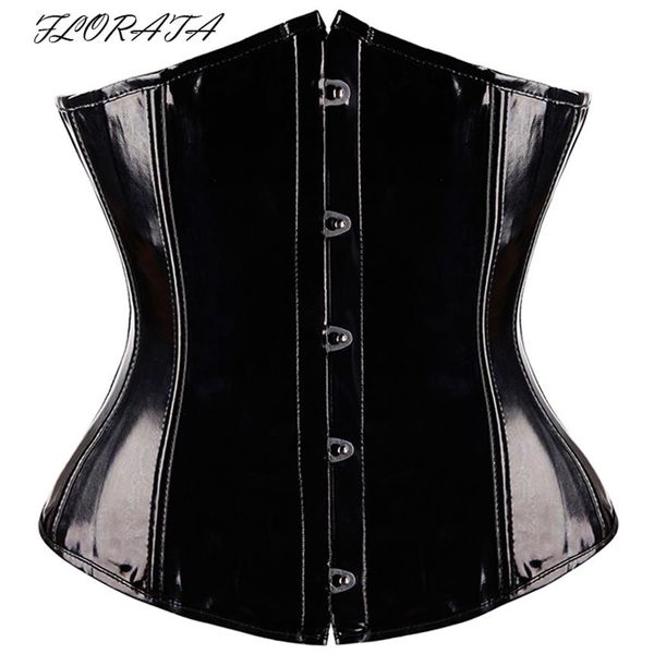 Corset gothique fétichiste noir sous le buste, Bustier en vinyle PVC à lacets, haut Punk S-2XL Body Shaper2348