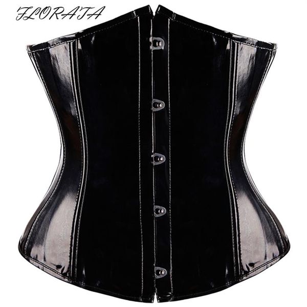 Corsé bajo el pecho negro fetiche gótico, corpiño de vinilo de PVC con cordones, Top Punk S-2XL Body Shaper233D