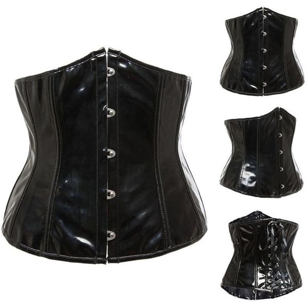 Corset gothique fétichiste noir sous le buste, Bustier en vinyle PVC à lacets, haut Punk S-2XL Body Shaper3042