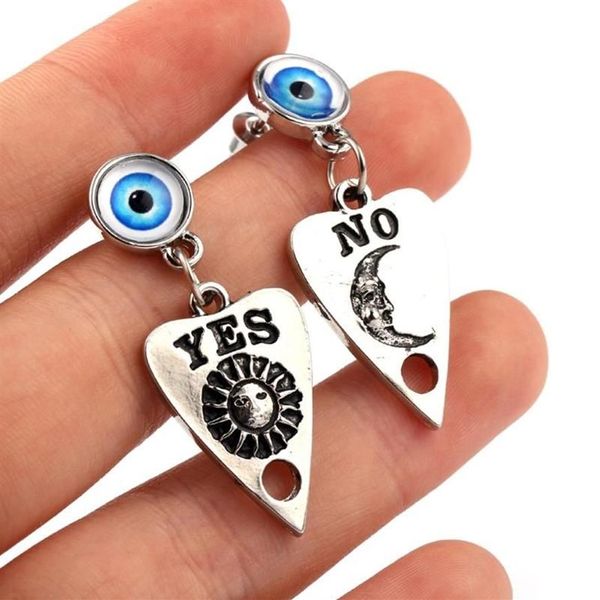 Boucles d'oreilles gothiques Dieu des yeux Ouijas Planchette, planche de sorcellerie, soleil, lune, oui, non, cœur, bijoux à la mode, lustre 270h