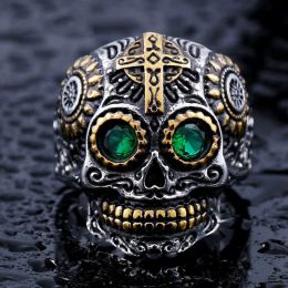 Gothic Golden Carving Kapala Schedel Ring Voor Mannen 14K Wit Goud Biker Ringen Punk Rock Hip Hop Fahsion Sieraden