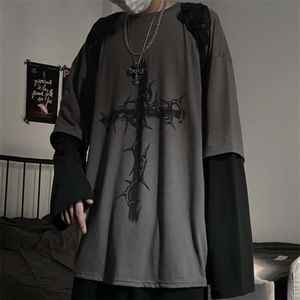 Gothic Goth Stijl Tops Punk Lange Mouw menT-shirt Japanse Streetwear Mode Koreaanse oversized y2k tops 210721293y