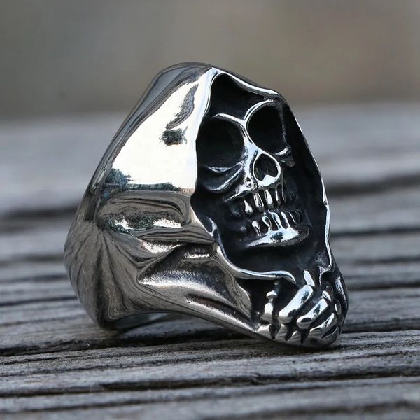 Gothic Grim Reaper Skull Anneaux Men 14k Gold Punk Biker Skull Ring Male Bijoux Male Bijoux pour ami