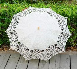 Gotische ivoor kant parasol paraplu wit fancy holle zwarte Victoriaanse bruiloft parasols voor bruid bruidsmeisje goede kwaliteit aangepaste Co1486407