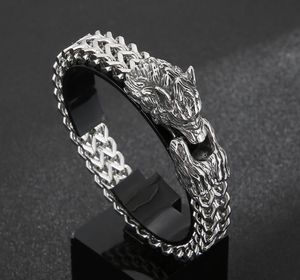 Bijoux gothiques Biker pour hommes, en acier inoxydable, tête de loup, lien Franco, chaîne gourmette, 12mm, 8.66 pouces, poids 74g