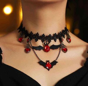 Gotische sieraden Red Bat Halloween ketting kanten choker voor dames nachtmerrie voor kerst zwart gelaagd 2021275R8245875
