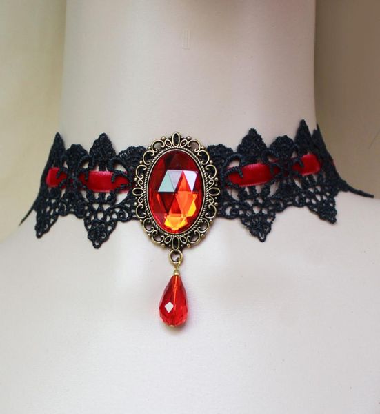 Collier de bijoux en dentelle gothique collier couloir halloween rétro vintage vintage vampire fête 2022 Bronze Stone perle goth victorien Bla4852332