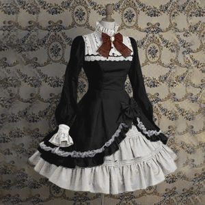 Gothic Lolita Dress Cosplay Maid Medieval Retro Punk Bow Ruffle Lace Patchwork Big Swing A-Line Party Robe Preppy Style Robes 240424