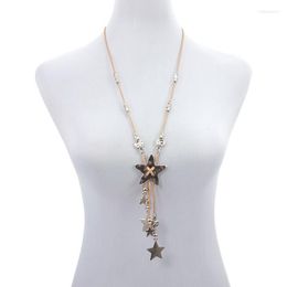 Gothique Long collier en cuir PU étoile squelette pendentif mode bijoux pour femmes Punk chaînes à la mode