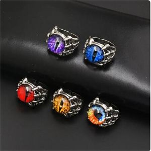 Gothic Men's Punk Colorful Evil Eye Rings for Men Women Fashion Fashion Demon Dragon Claw Ring Male Jewelry Accessoires AB97