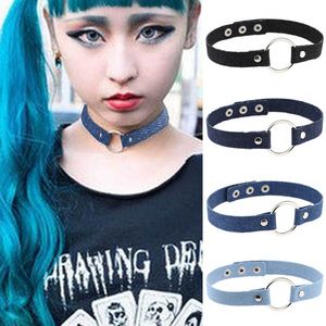 Gothique métal O Ring Denim Chokers collier bouton réglable colliers collier pour femmes filles mode bijoux Will et Sandy