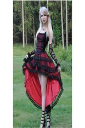 Gothic prom jurken meisjes High Low Red and Black Lace TuLle Satin Barken Short Front Long Back Party Jurken Custom Size18450177008483