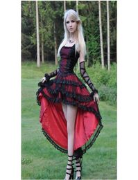 Gothic prom jurken meisjes High Low Red and Black Lace TuLle Satin Riets Korte voorkant Lange rug feestjurken Custom Size18450171320255