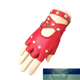 Gotische punk cool dame vrouwen sexy disco dance rock-and-roll fingerless korte pu lederen handschoenen zwart rood wit fabriek prijs expert ontwerp kwaliteit nieuwste stijl