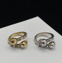 Gothique Punk Diamant Double Squelette Anneaux Bague Créateur De Mode Perle Crâne Charme Anneau Femmes Bijoux Pour La Fête Anniversaire