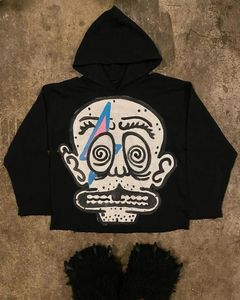 Gothique punk peint à la main motif de dessin animé imprimé sweats à capuche de rue pour les femmes y2k baggy décontracté esthétique mode pull hiver 240104