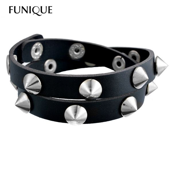 Gótico punk metal cono espigas espigas remache cuero pulsera pulsera fresco hombres mujeres multicapa pulsera