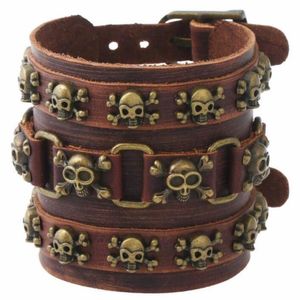 Gothic punk vintage hiphop crâne rivet Bracelet bracelet marron pirate squelette charme large en cuir bracelet ceinture bracelets accessoires y7470573