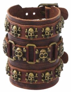 Gótico punk vintage hiphop crânio rebite grânulo pulseira marrom pirata esqueleto charme pulseira de couro largo cinto pulseiras acessórios y6155469