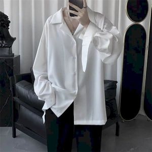 Gótico Punk blanco negro blusa hombres ropa pareja perezoso gasa pajarita diseño camisa hombre primavera coreano temperamento Drape 210626