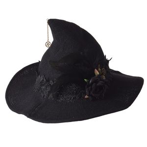 Chapeau de sorcière gothique Punk, accessoires de Costume pour femmes, couvre-chef d'halloween noir