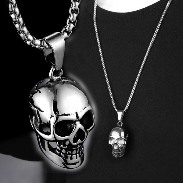 Collier gothique rétro avec pendentif tête de crâne pour hommes, couleur or argent, Punk rappeur, tête de squelette, colliers, bijoux pour petit ami, cadeau