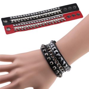 Gothic Rivet PU Leather Bracelet Bangle manchet Meerlagige wikkel Polsband Punk Snap knoop Armbanden Polsband voor Dames Hip Hop Fashion Sieraden